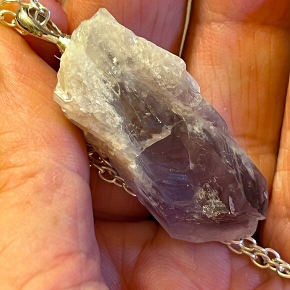 Raw Amethyst with some Druzy Pendant with Silver Chain (Reduced Shipping!) - Picture 1 of 5